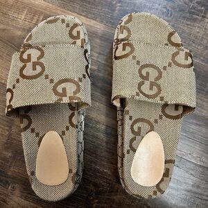 Brown Patterned Slide Sandals